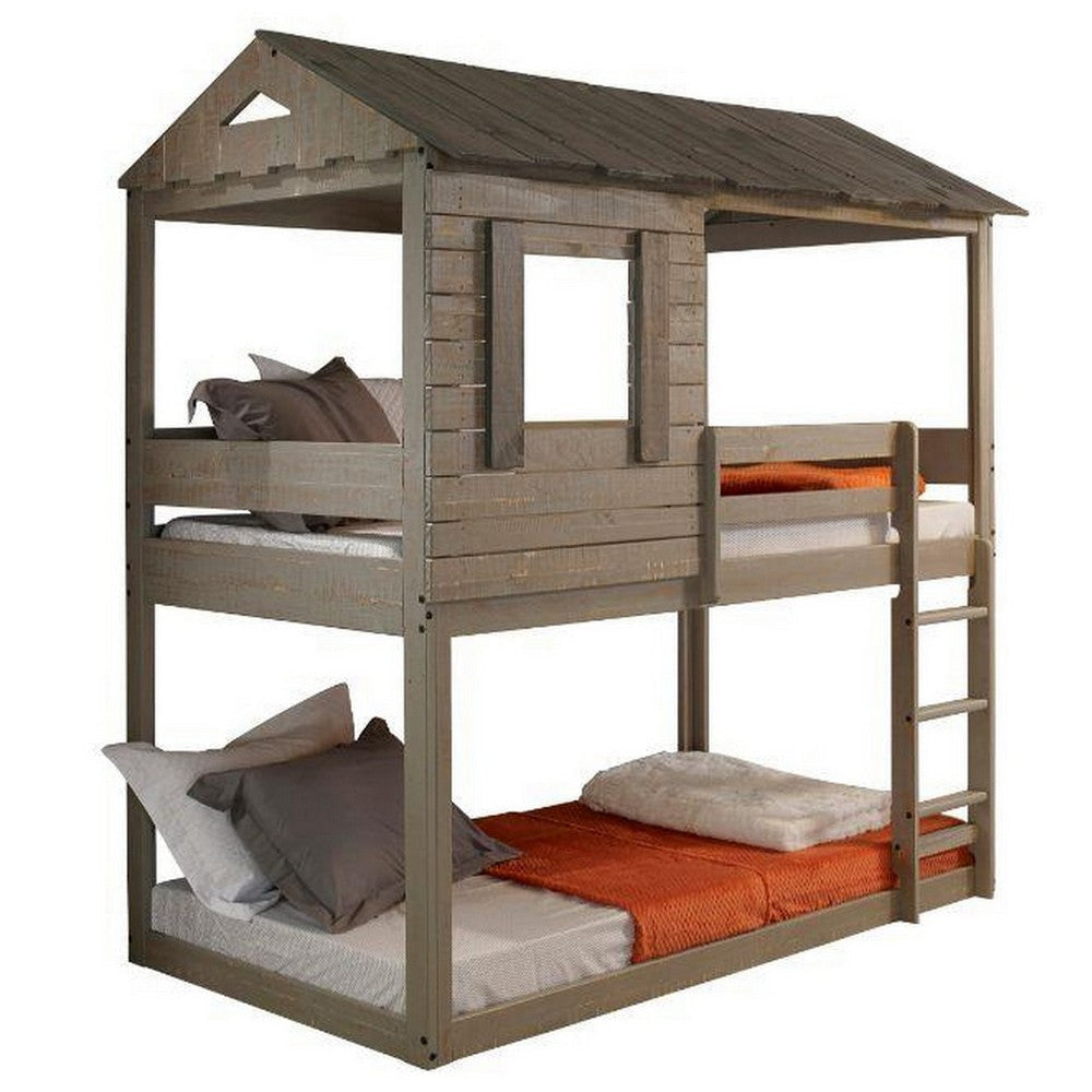 Bunk Bed | Twin Size Wood | House Design | Brown