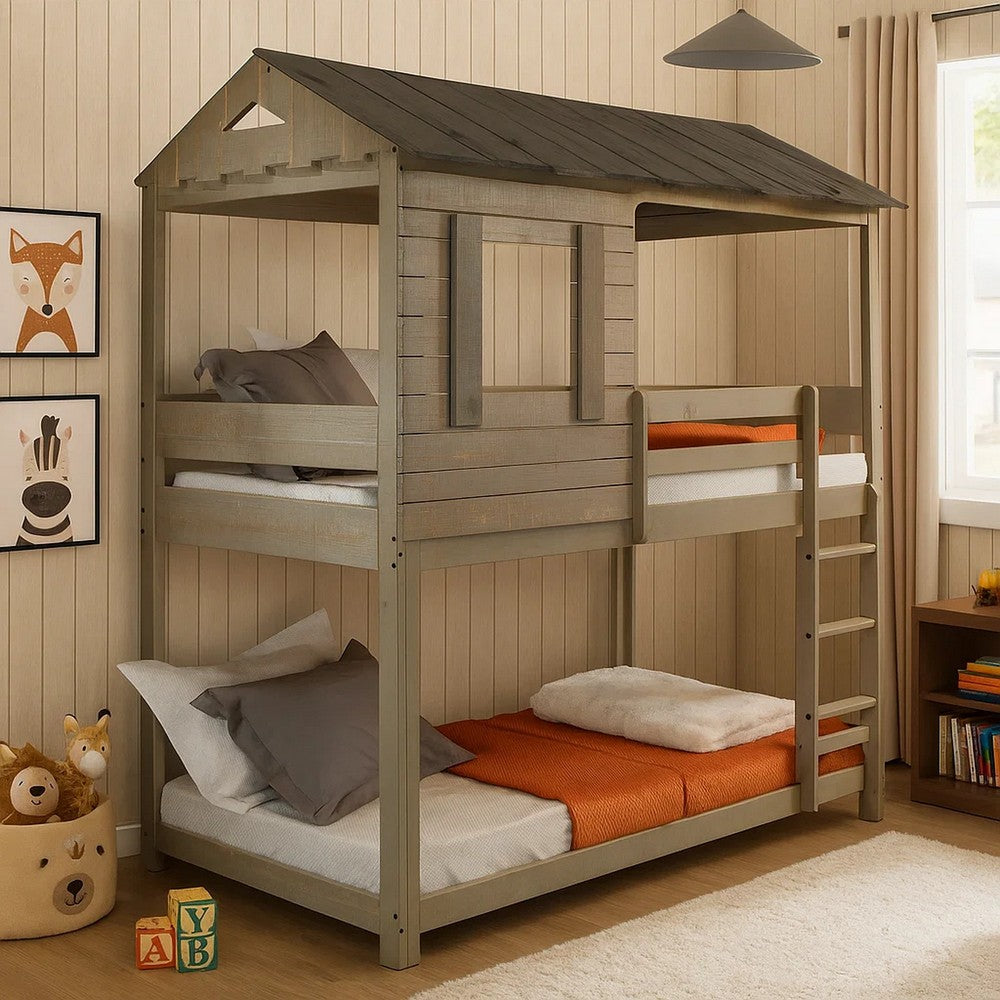 Bunk Bed | Twin Size Wood | House Design | Brown