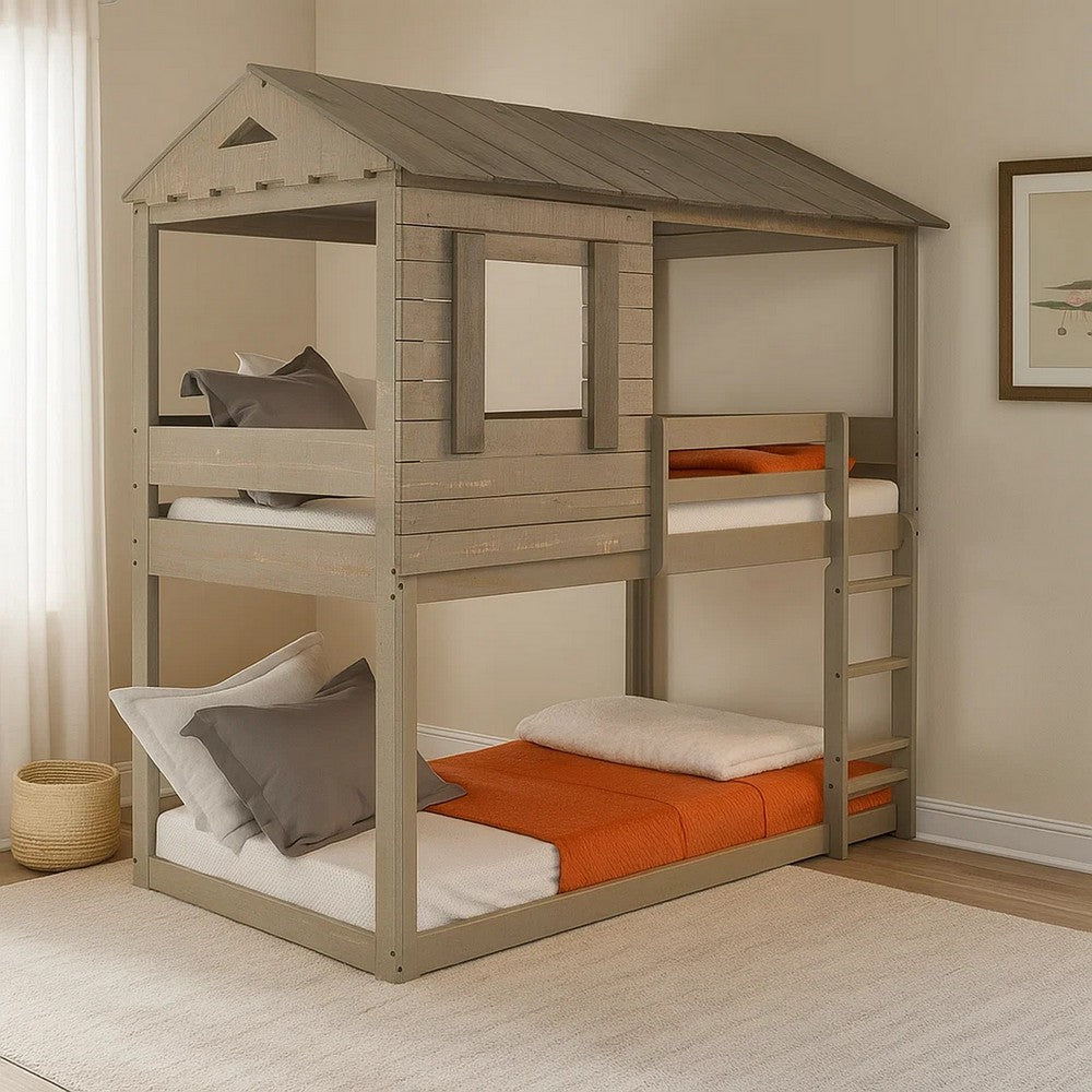 Bunk Bed | Twin Size Wood | House Design | Brown