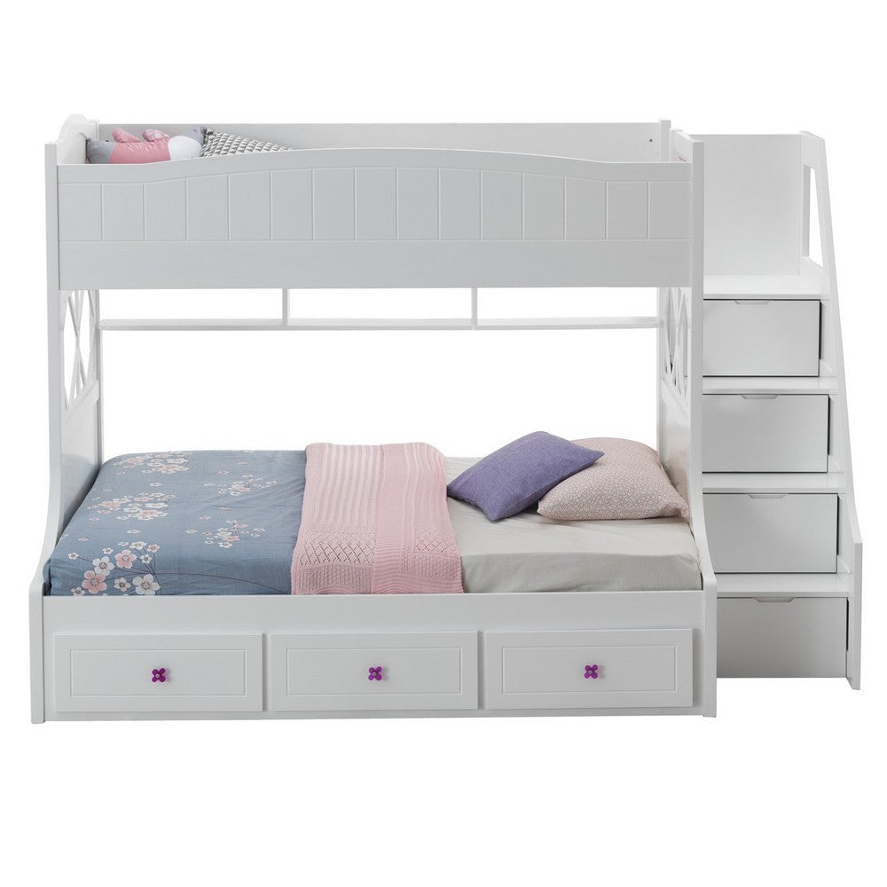 Wooden Twin Over Full Bunk Bed with 3 Drawers White BM235366