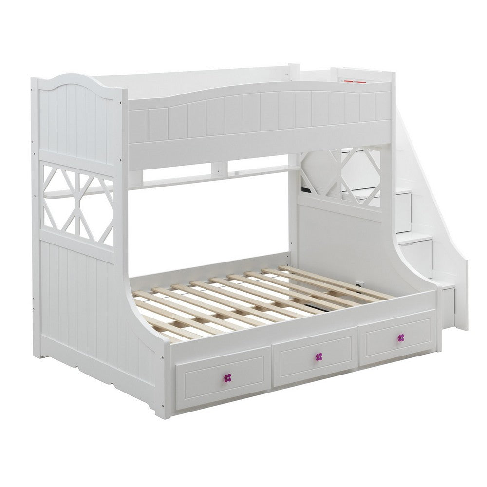 Wooden Twin Over Full Bunk Bed with 3 Drawers, White