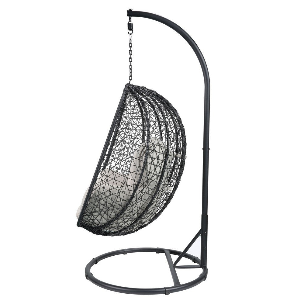 Oval Wicker Swing Chair with Mesh Pattern Black and Beige BM235370