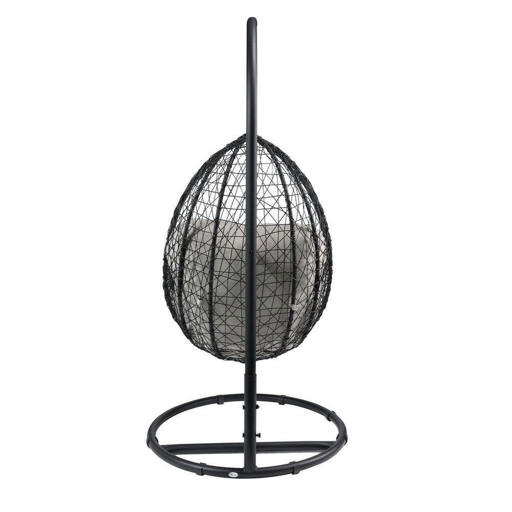 Oval Wicker Swing Chair with Mesh Pattern Black and Beige BM235370