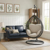 Oval Wicker Swing Chair with Mesh Pattern, Black and Beige