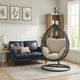 Oval Wicker Swing Chair with Mesh Pattern, Black and Beige