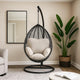 Oval Wicker Swing Chair with Mesh Pattern, Black and Beige