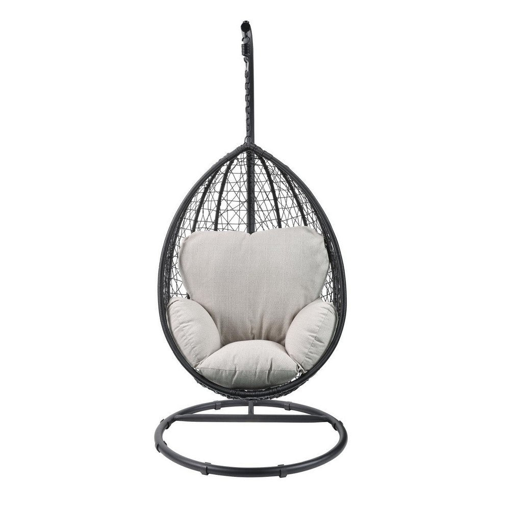 Oval Wicker Swing Chair with Mesh Pattern, Black and Beige