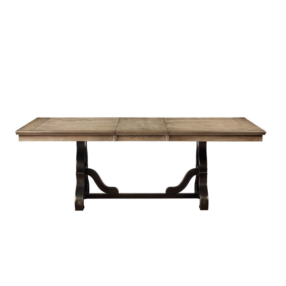 68 Inch Wooden Dining Table with Ornate Trestle Base Brown BM235377
