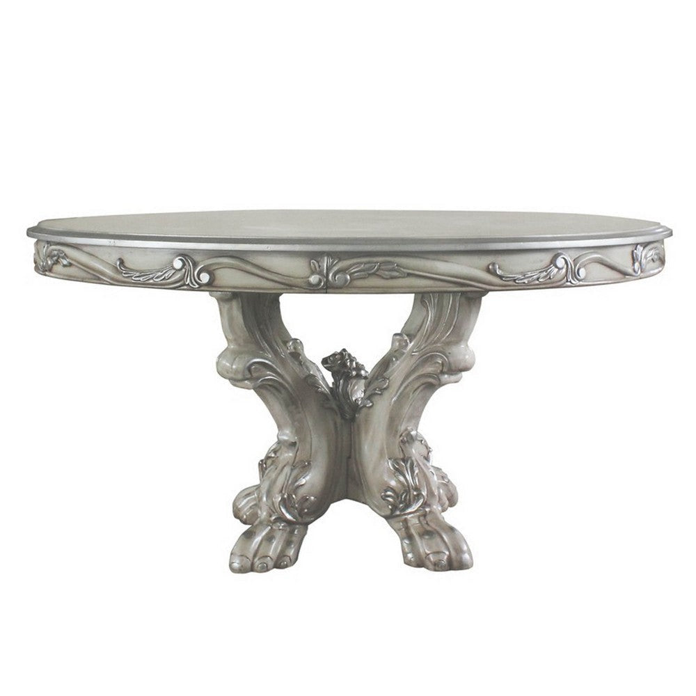 60 Inch Wooden Dining Table with Trestle Base Bone White BM235381