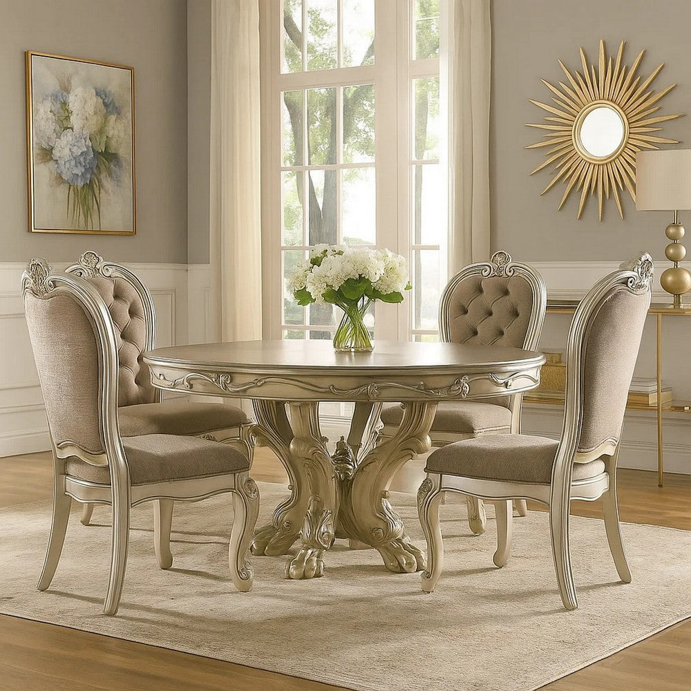 60 Inch Wooden Dining Table with Trestle Base, Bone White