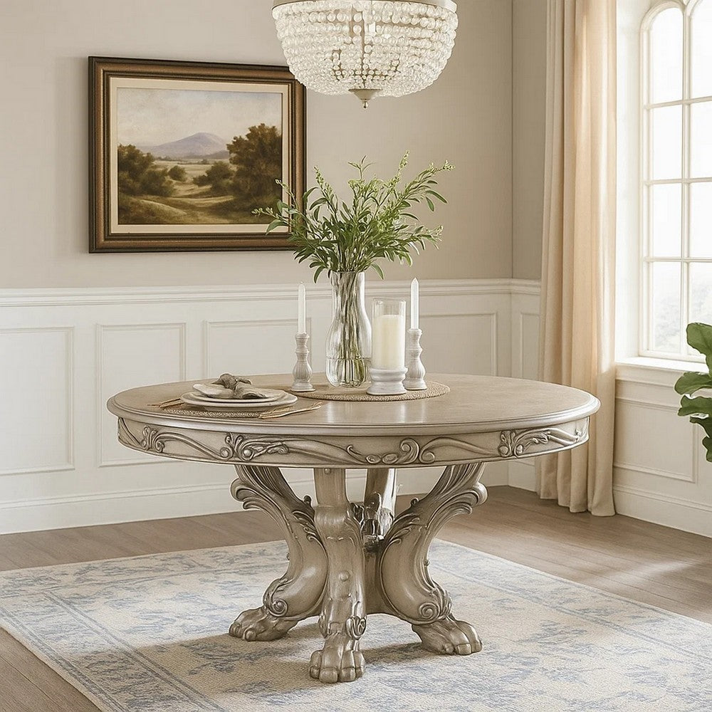 60 Inch Wooden Dining Table with Trestle Base, Bone White