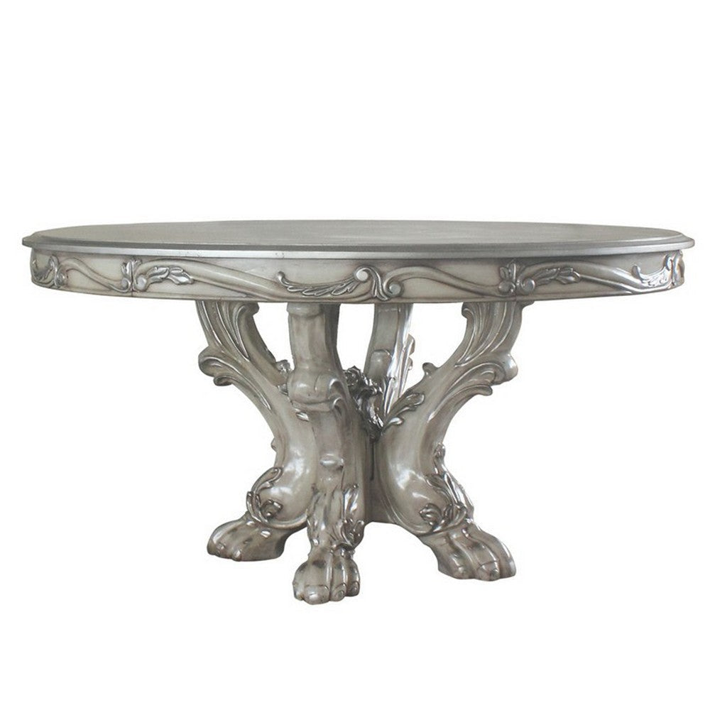 60 Inch Wooden Dining Table with Trestle Base, Bone White