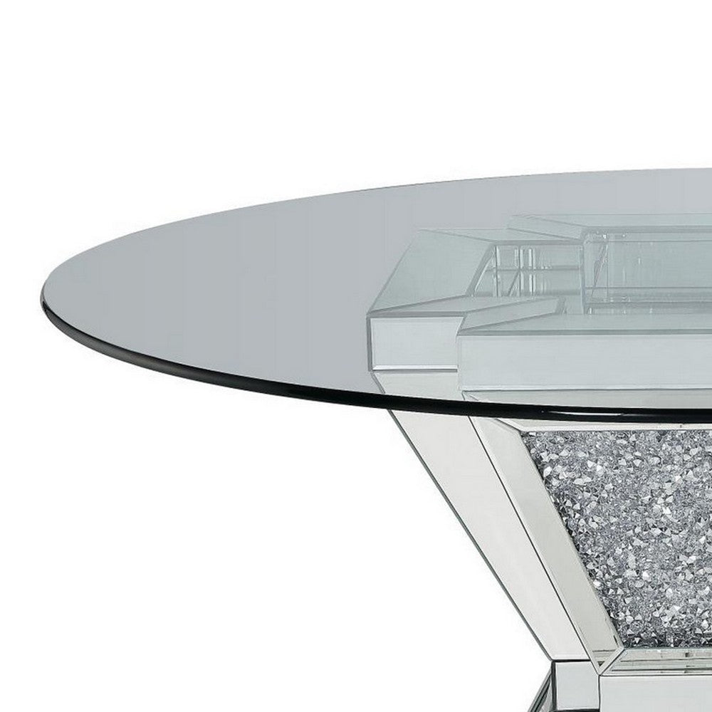 Dining Table | 52" | Glass Top | Pedestal Base | Silver