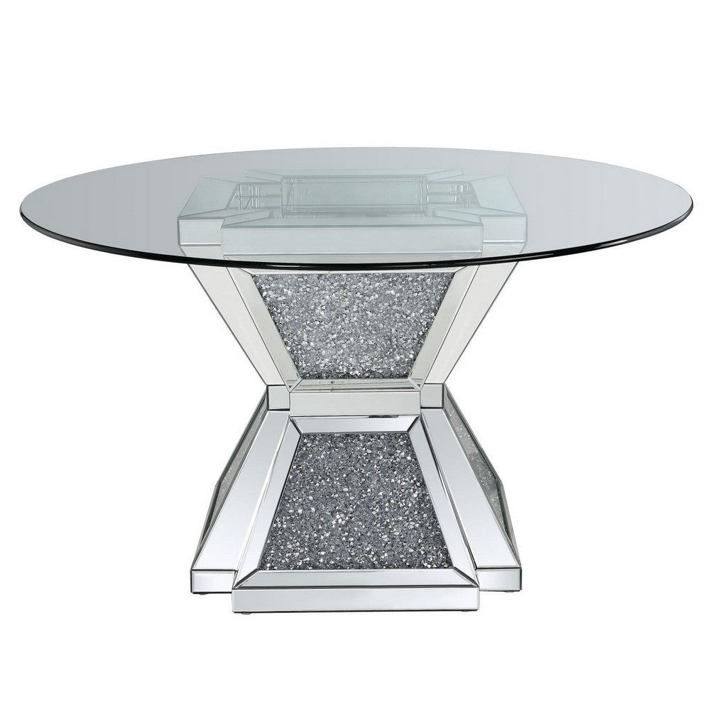 Dining Table | 52" | Glass Top | Pedestal Base | Silver