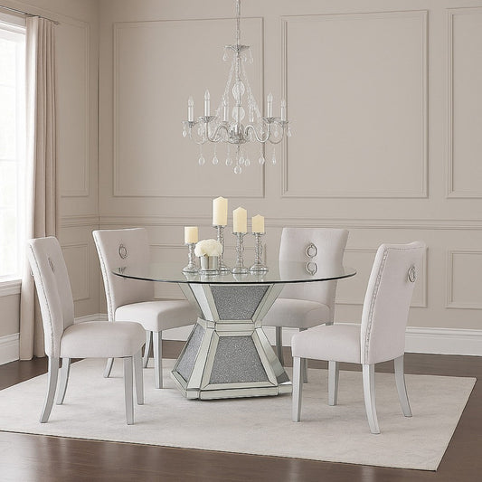 Dining Table | 52" | Glass Top | Pedestal Base | Silver