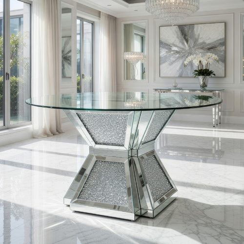 Dining Table | 52" | Glass Top | Pedestal Base | Silver