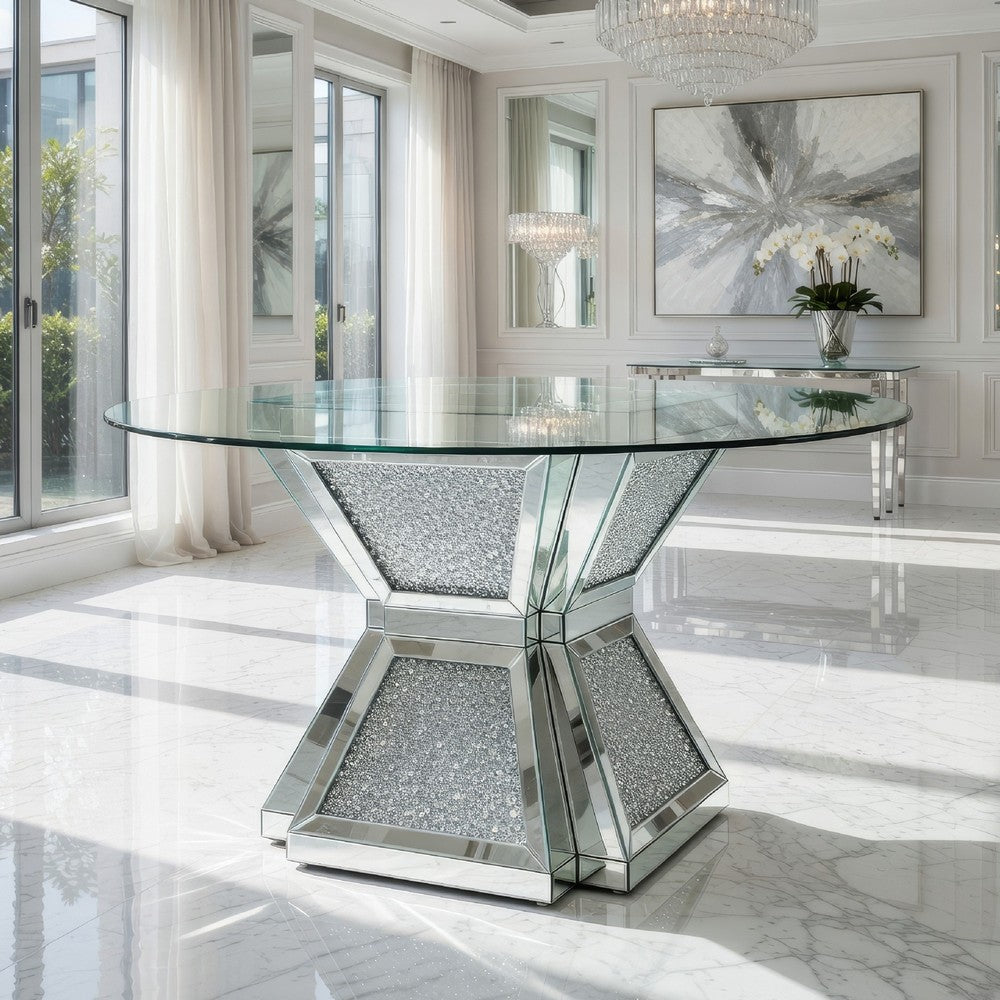 Dining Table | 52" | Glass Top | Pedestal Base | Silver