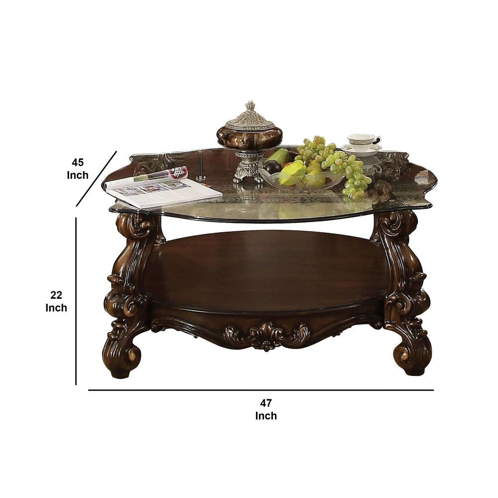 Curved Glass Top Coffee Table with Open Shelf Brown By Casagear Home BM235386