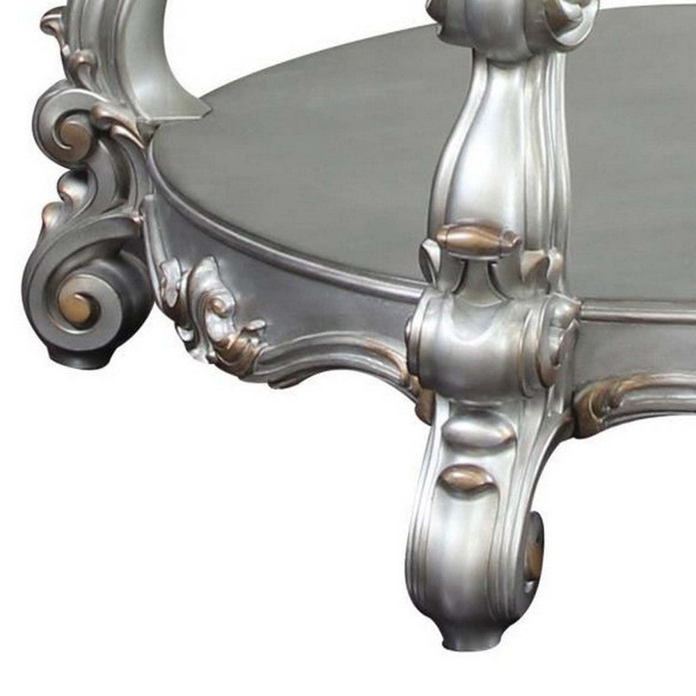 Curved Glass Top Coffee Table with Open Shelf Silver