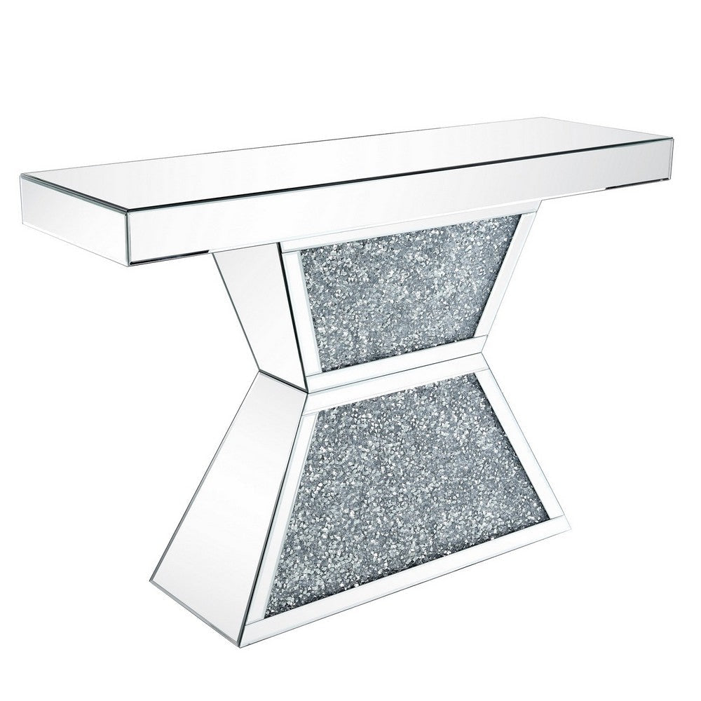 Console Table | 47" | Glass Top | Faux Stone Inlay | Silver