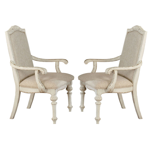 Armchair | Rustic Wood | Intricate Carvings | Set of 2 | Antique White