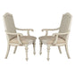 Rustic Wooden Arm Chair with Intricate Carvings, Set of 2, Antique White By Casagear Home