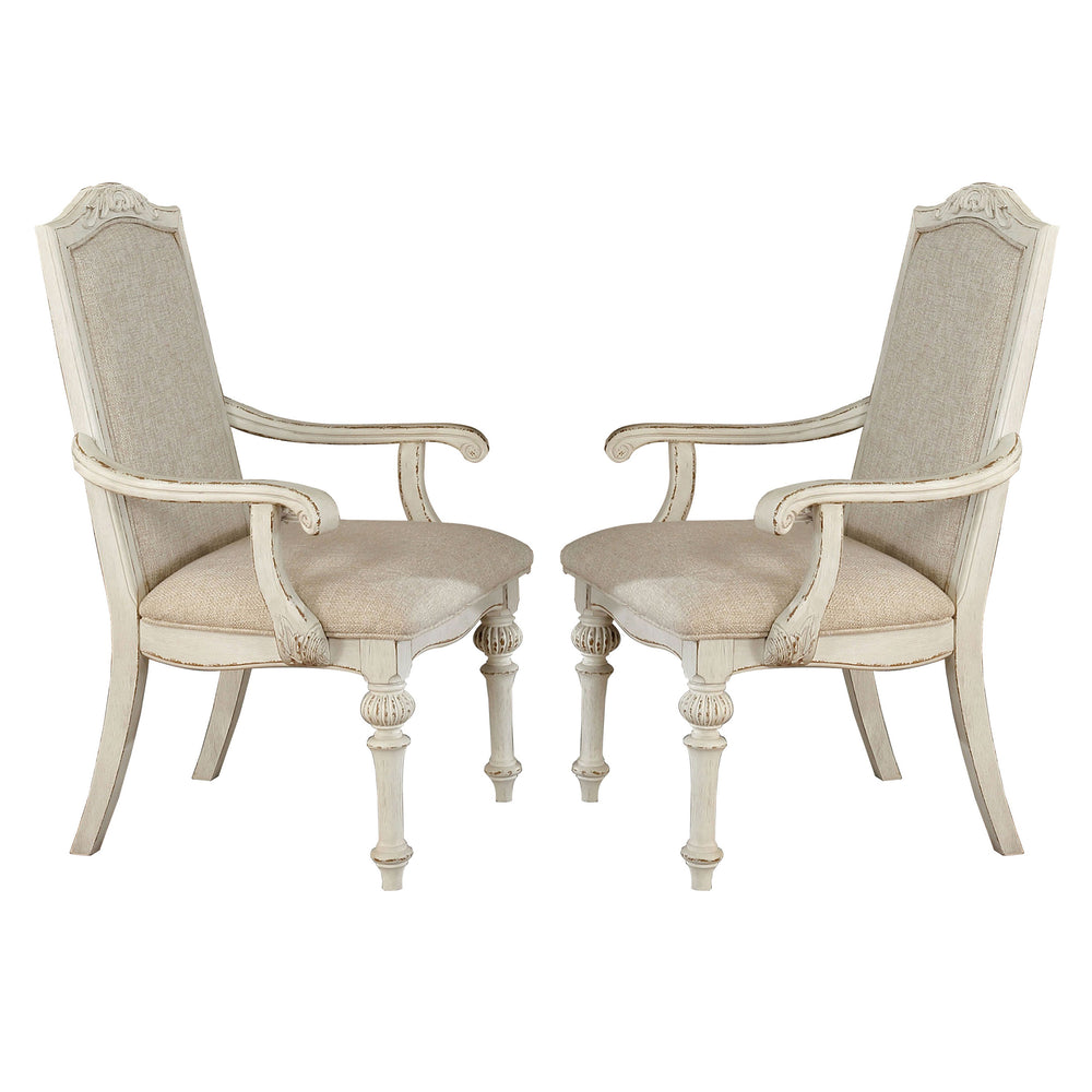Armchair | Rustic Wood | Intricate Carvings | Set of 2 | Antique White
