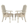 Rustic Wooden Arm Chair with Intricate Carvings, Set of 2, Antique White By Casagear Home