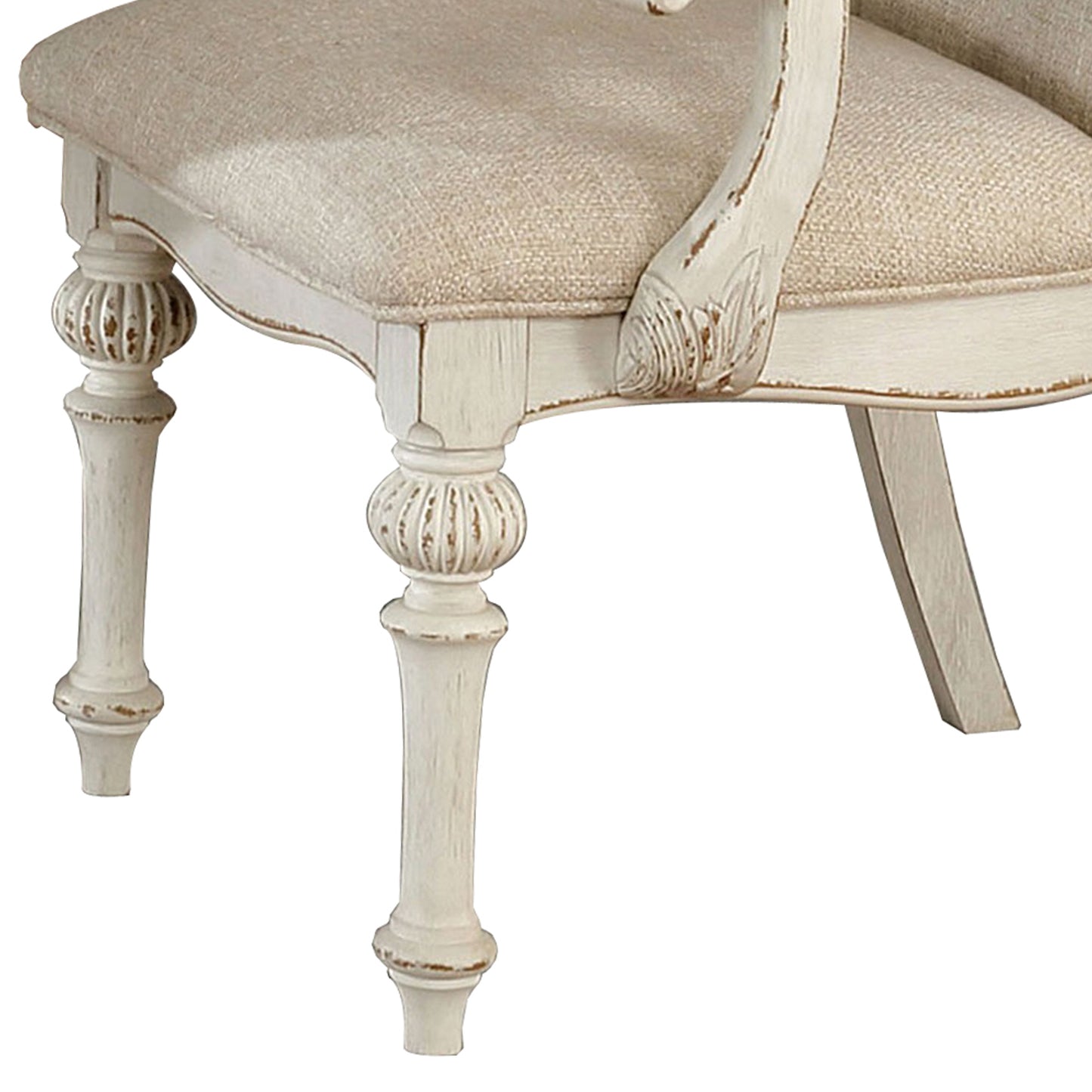 Rustic Wooden Arm Chair with Intricate Carvings Set of 2 Antique White By Casagear Home BM235431