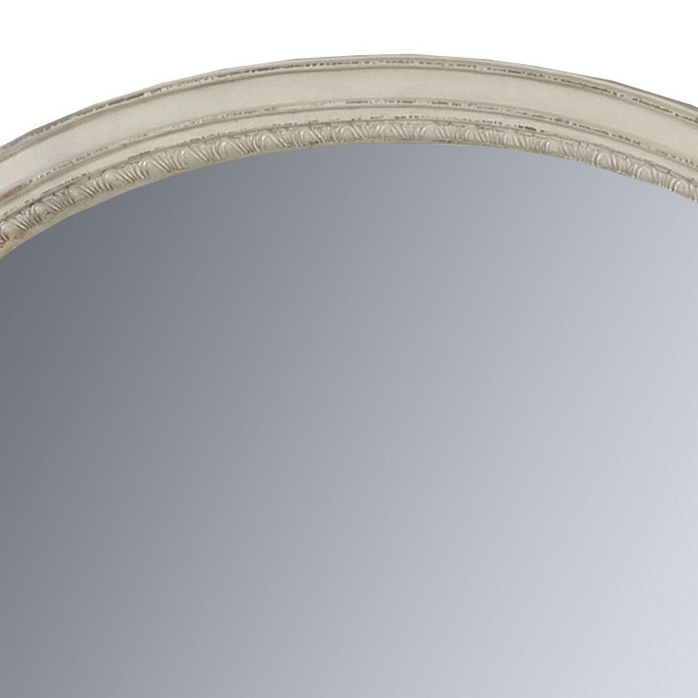 Oval Shaped Wooden Mirror with Molded Details Antique White BM235432