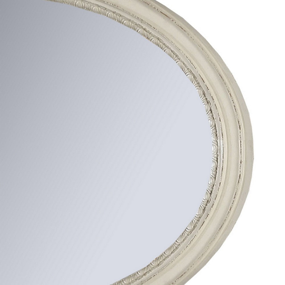 Oval Shaped Wooden Mirror with Molded Details Antique White BM235432