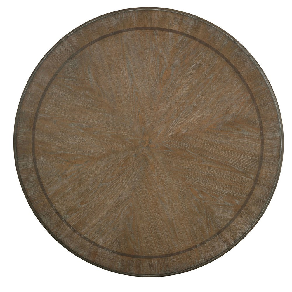 Ace Dining Table | 60 Inch Round Brown Top | Carved Pedestal Base | Antique White