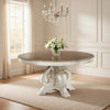Ace Dining Table | 60 Inch Round Brown Top | Carved Pedestal Base | Antique White