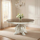 Ace Dining Table | 60 Inch Round Brown Top | Carved Pedestal Base | Antique White