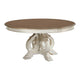 Dining Table 60 Inch Round Brown Top Carved Pedestal Base White BM235433