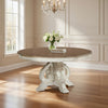 Ace Dining Table | 60 Inch Round Brown Top | Carved Pedestal Base | Antique White