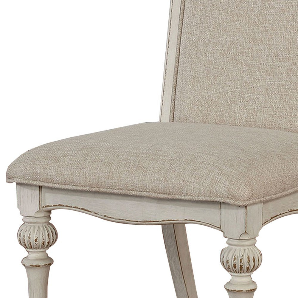 Rustic Wooden Arm Chair with Intricate Carvings Set of 2 Antique White BM235434