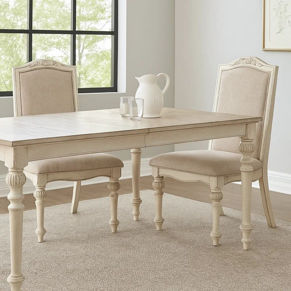 Ace Dining Chairs | Rustic Wood | Intricate Carvings | Set of 2 | Antique White