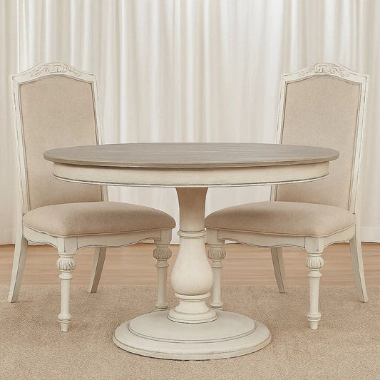 Rustic Wooden Arm Chair with Intricate Carvings, Set of 2, Antique White