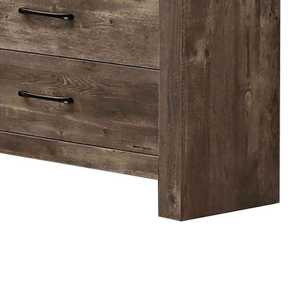 Farmhouse Style 6 Drawer Wooden Dresser with Panel Base Natural Brown By Casagear Home BM235446