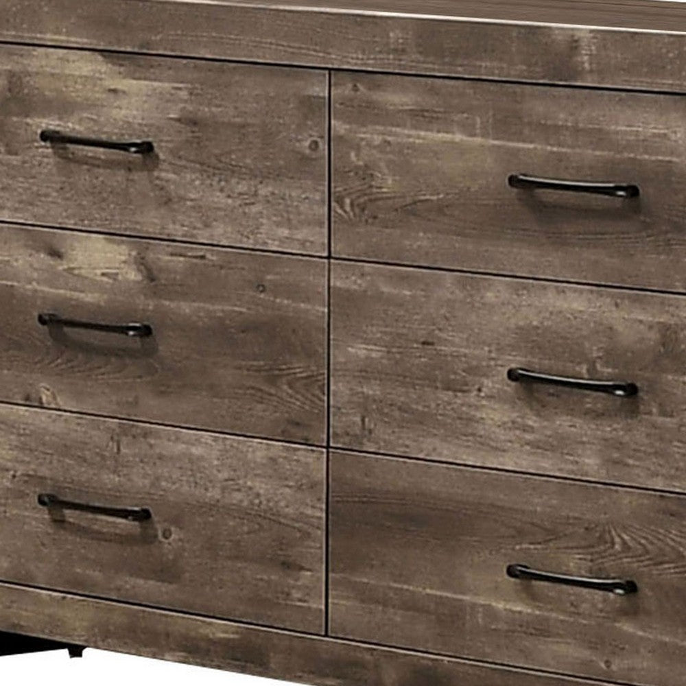 Farmhouse Style 6 Drawer Wooden Dresser with Panel Base Natural Brown By Casagear Home BM235446