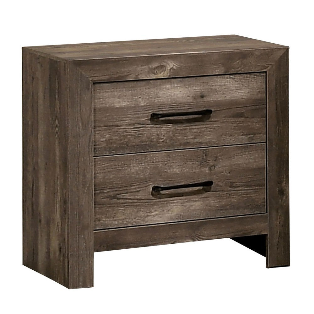 Farmhouse Style 2 Drawer Wooden Nightstand with Panel Base Natural Brown By Casagear Home BM235448