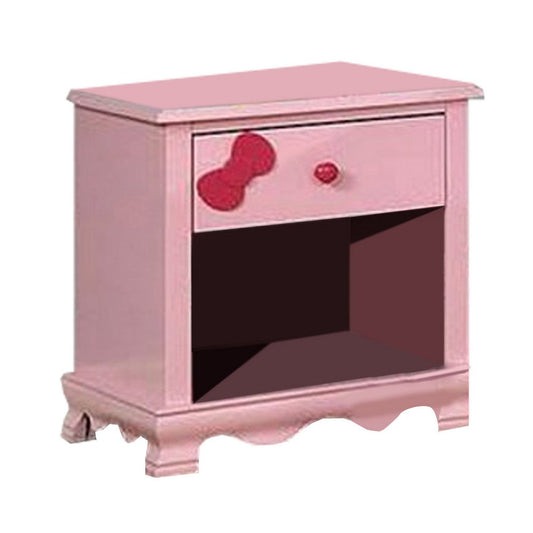 1 Drawer Transitional Wooden Nightstand with Arched Base, Pink By Casagear Home
