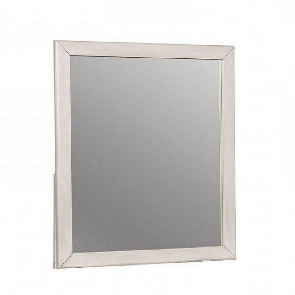 32 Inch Transitional Style Wooden Frame Mirror White BM235475
