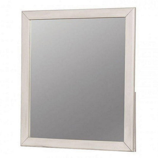 32 Inch Transitional Style Wooden Frame Mirror, White