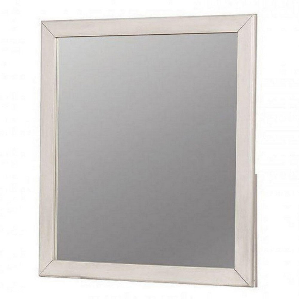 32 Inch Transitional Style Wooden Frame Mirror, White