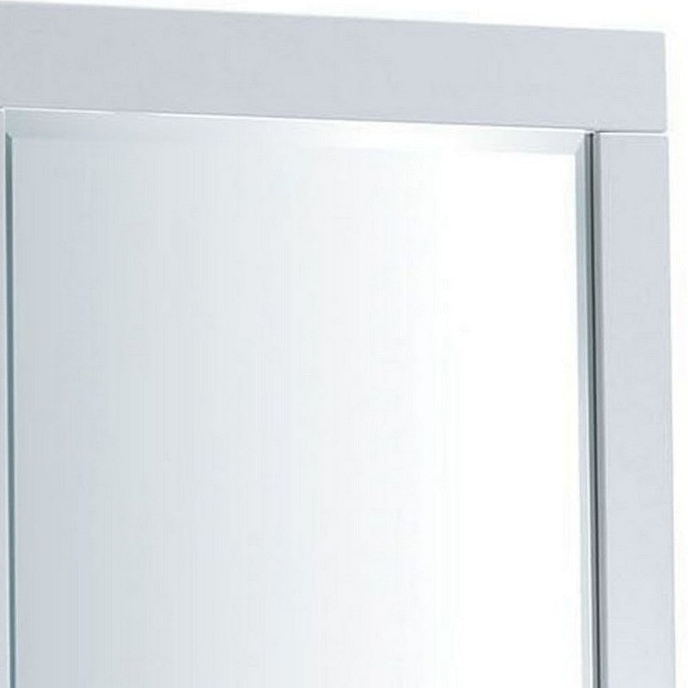 27 Inch Contemporary Wooden Frame Rectangular Mirror White BM235476