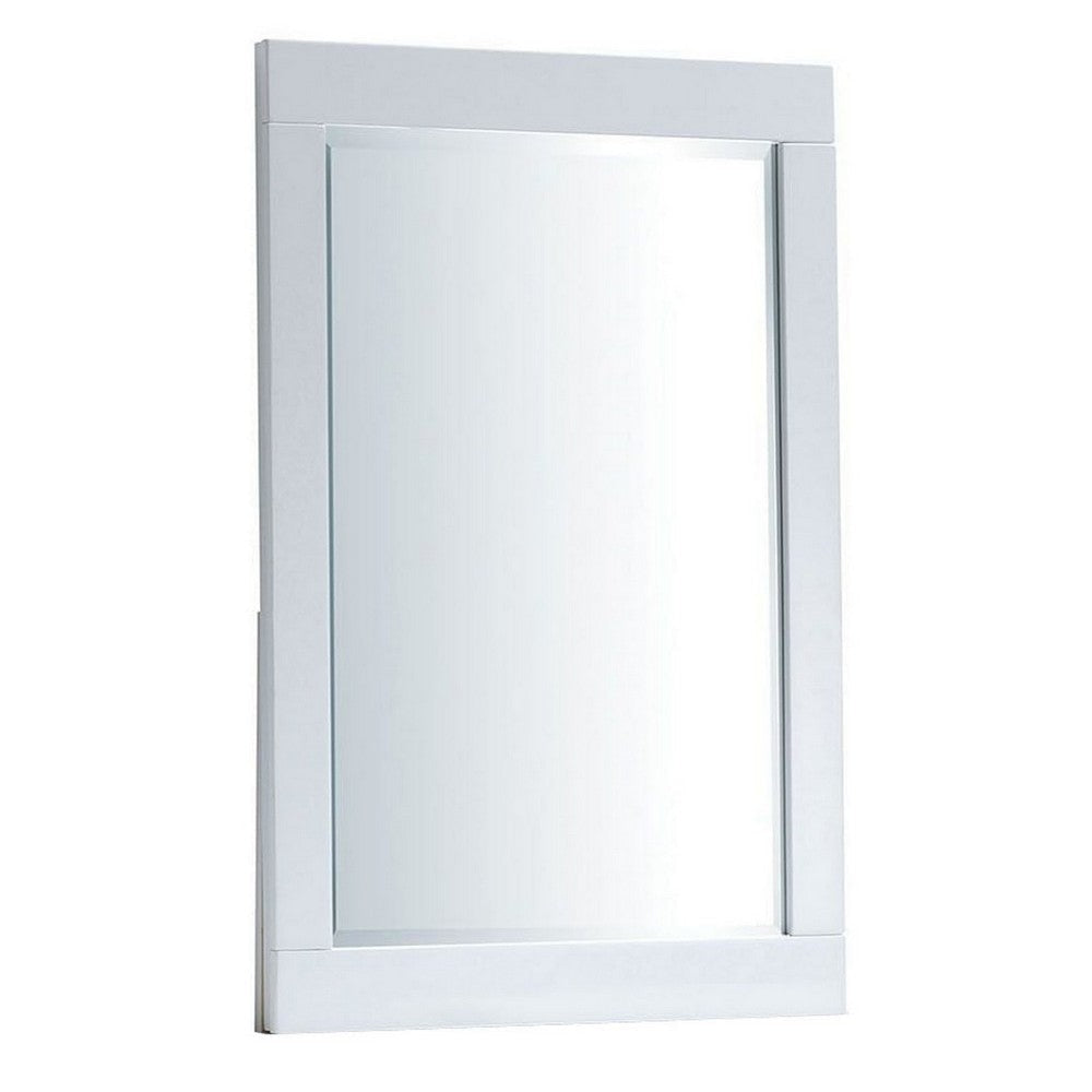 27 Inch Contemporary Wooden Frame Rectangular Mirror, White