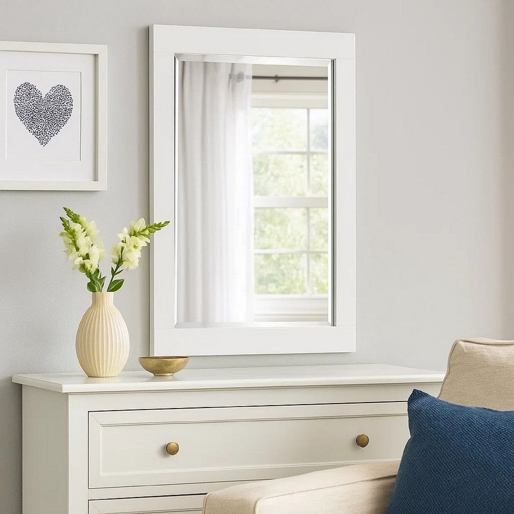 27 Inch Contemporary Wooden Frame Rectangular Mirror, White