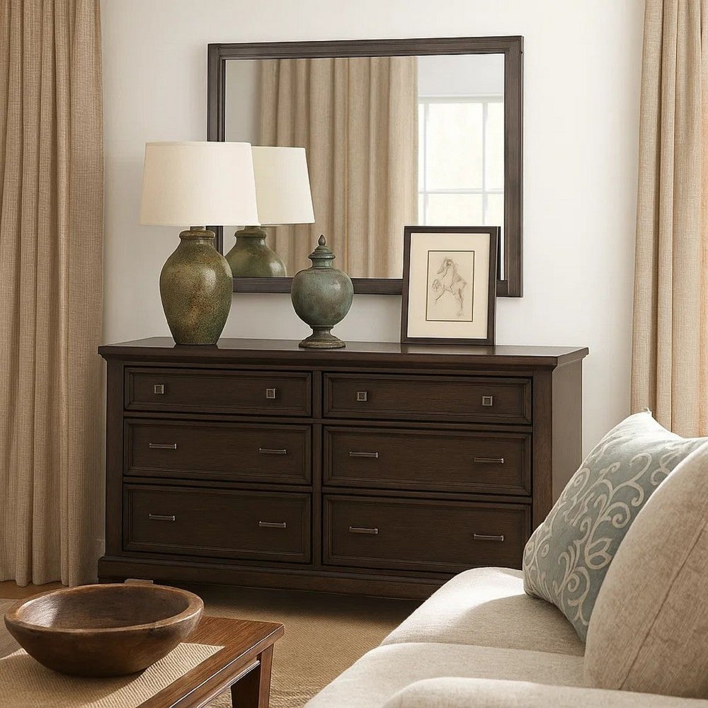 38 Transitional Style Square Wooden Frame Mirror, Gray